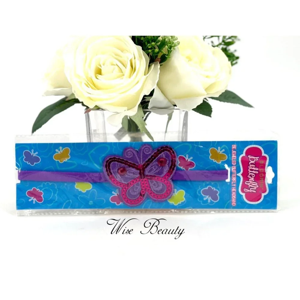 NEW Girl’s Butterfly Headband Non-Slip Purple Pink Sparkle Sequin Stretch